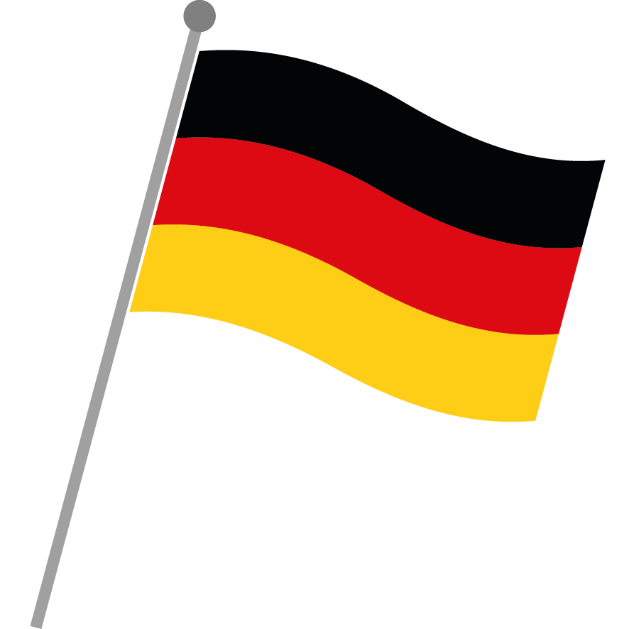 Wehende deutsche Flagge in Schwarz, Rot und Gold an einem Fahnenmast.