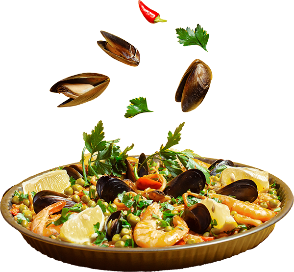 Frische Paella mit allerlei Meeresfrüchten