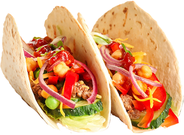 Taccos mit frischem Gemüse und knusprig gebratenem Hackfleisch