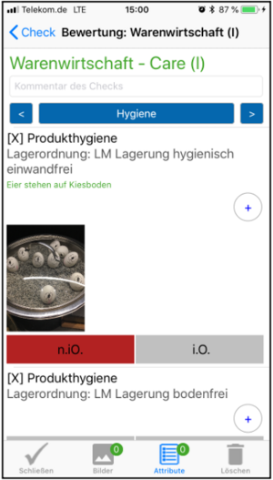 App Anwendung von EASYcheck mit Überprüfung der Produkthygiene