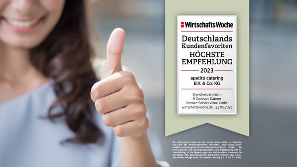 WirtschaftsWoche Siegel Deutschlands Kundenfavorit mit höchster Empfehlung für apetito catering