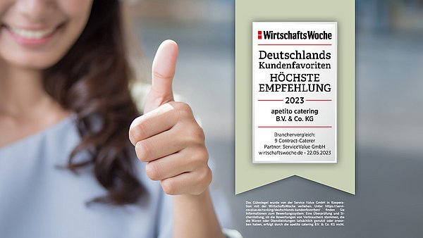 WirtschaftsWoche Siegel Deutschlands Kundenfavorit mit höchster Empfehlung für apetito catering