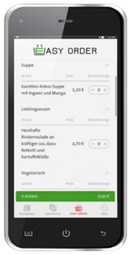 Smartphone mit EASY ORDER von apetito catering in der Anwendung in der App