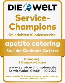 Siegel Service-Champion 2022 die Welt von apetito catering
